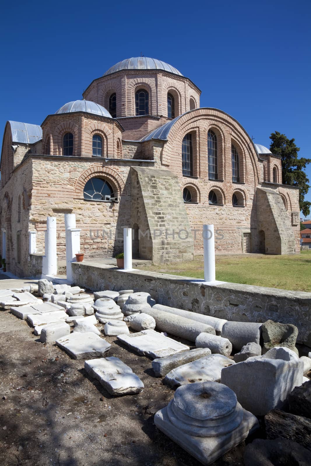 The Byzantine church of Panagia Kosmosoteira by Portokalis