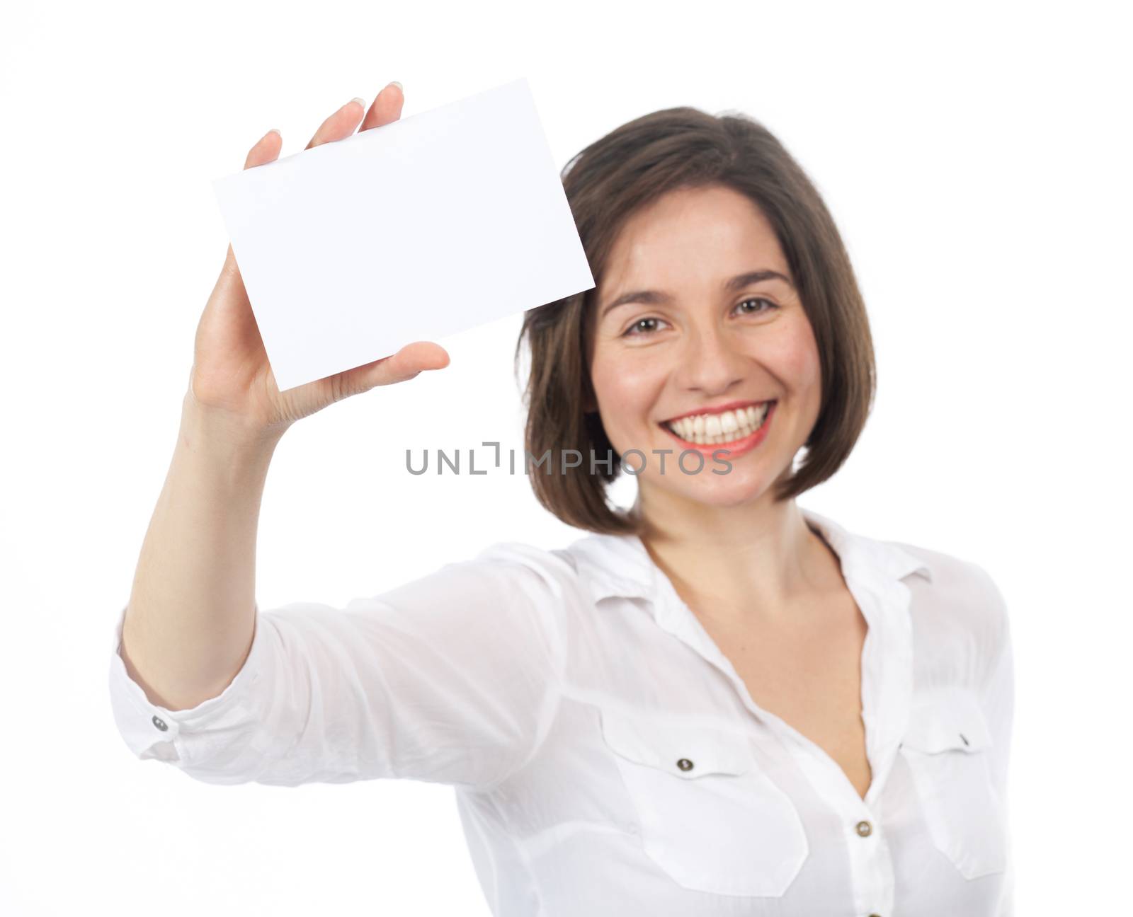 Beautiful woman showing a blank signboard by TristanBM