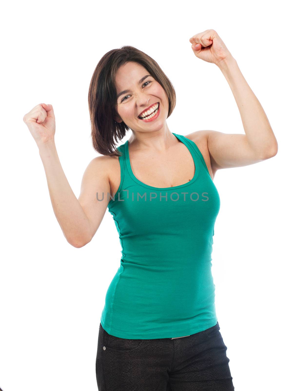 Young woman having a positive gesture, isolated on white