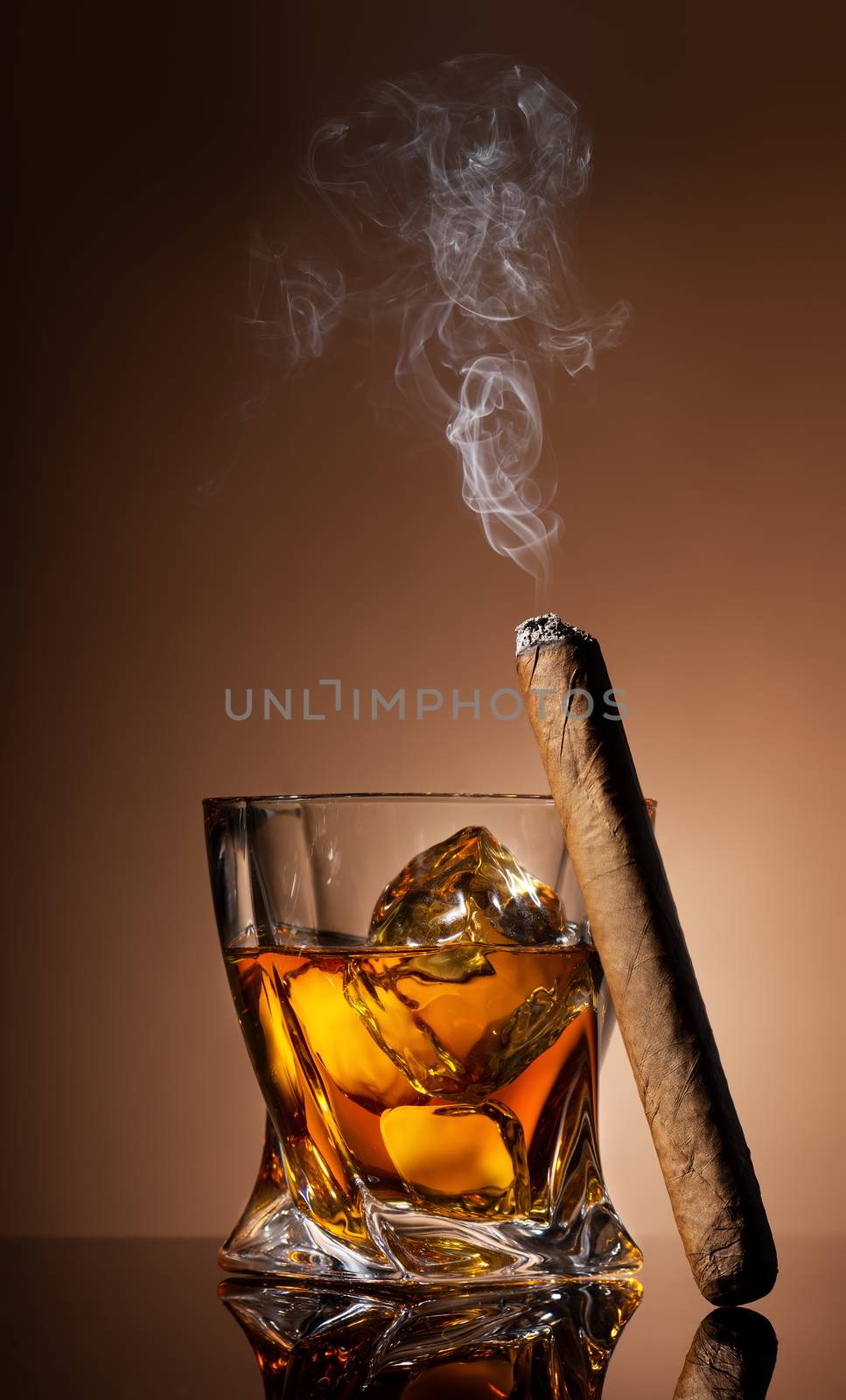 Glass of whiskey and cigar by Givaga