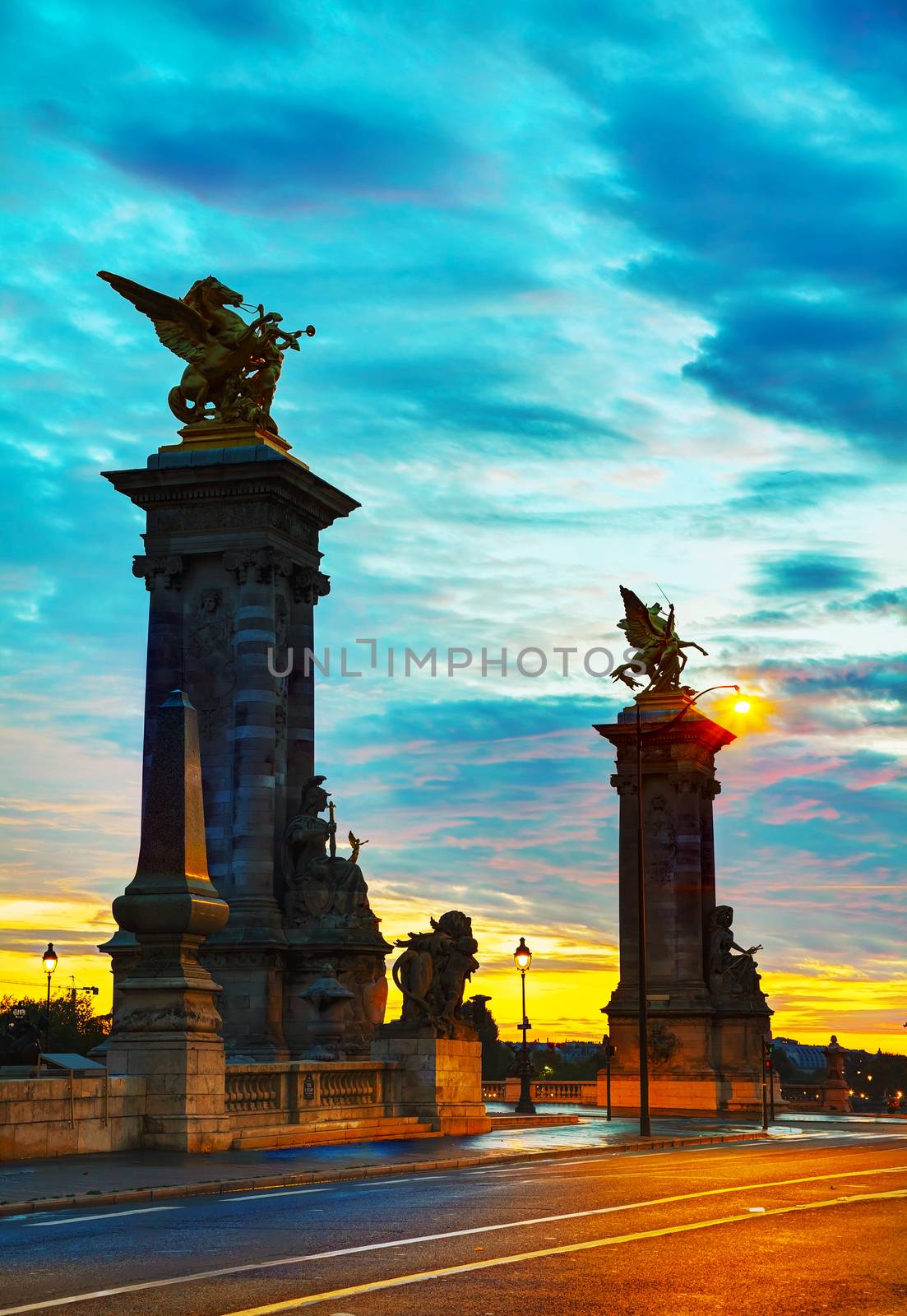 Aleksander III bridge in Paris at sunrise