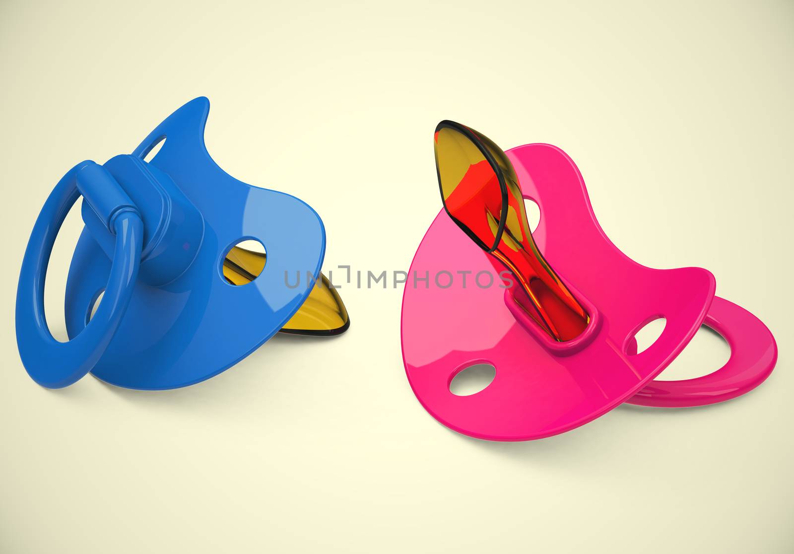 3d generated picture of two baby pacifiers