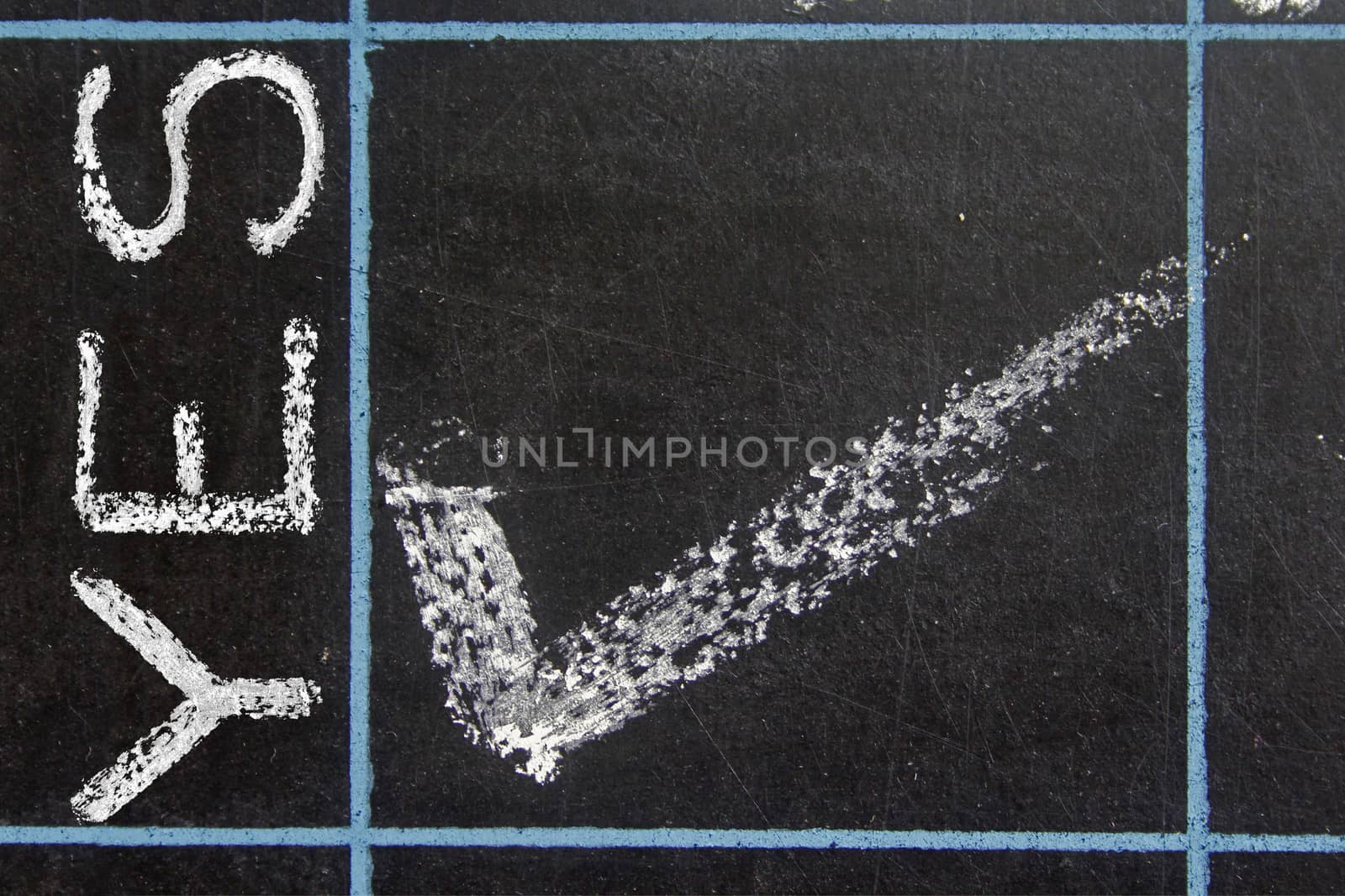 yes word handwritten on black chalkboard
