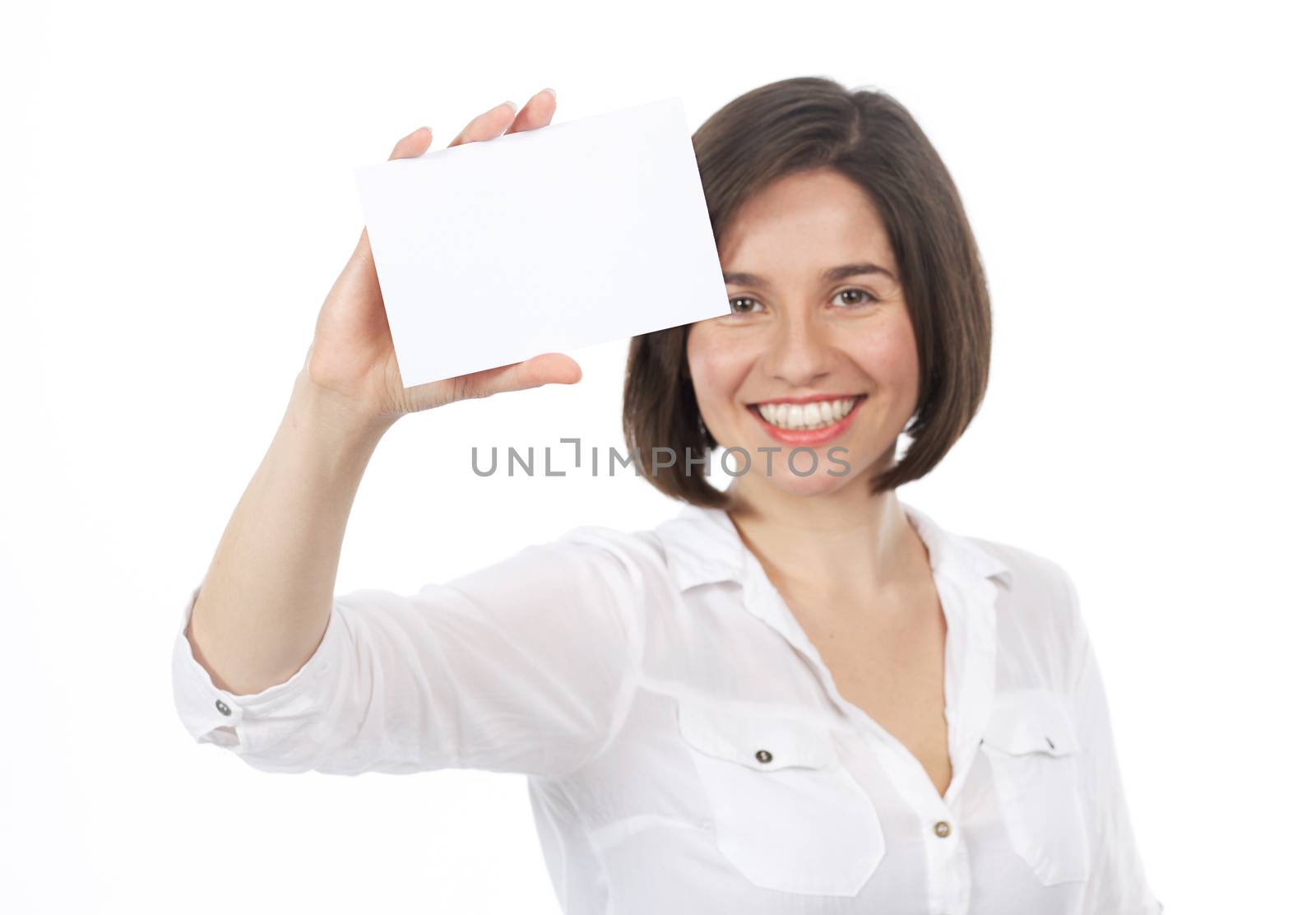 Beautiful woman showing a blank signboard by TristanBM