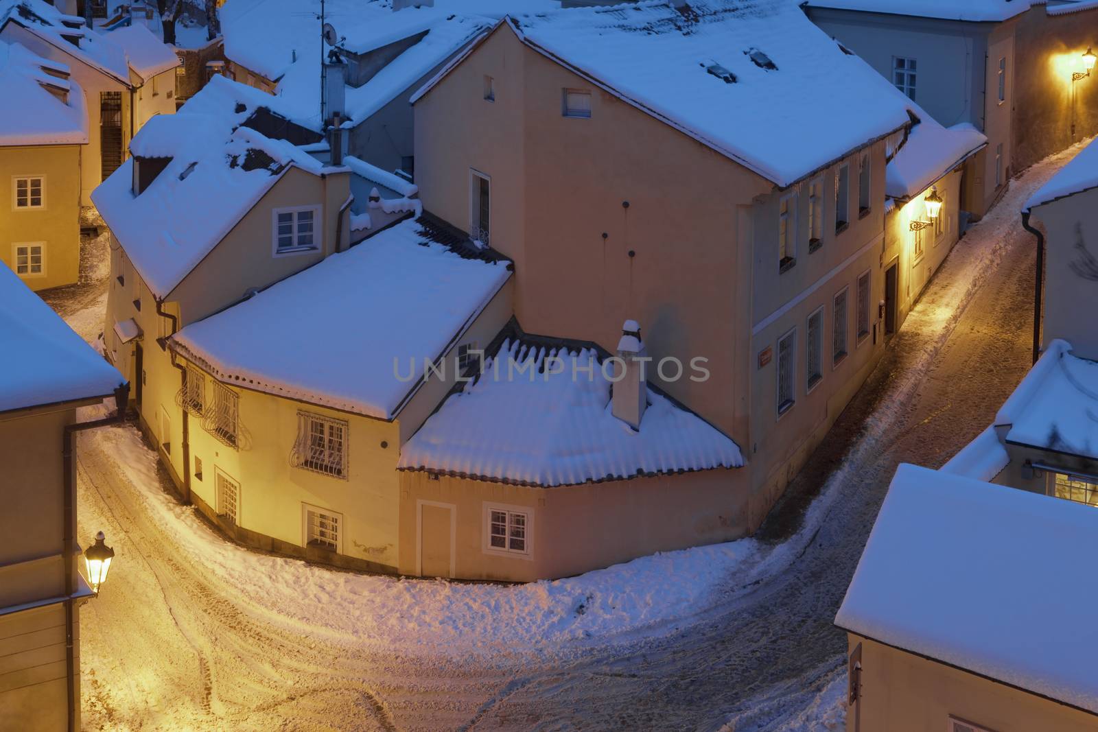 new world - picturesque quarters near hradcany castle at dusk