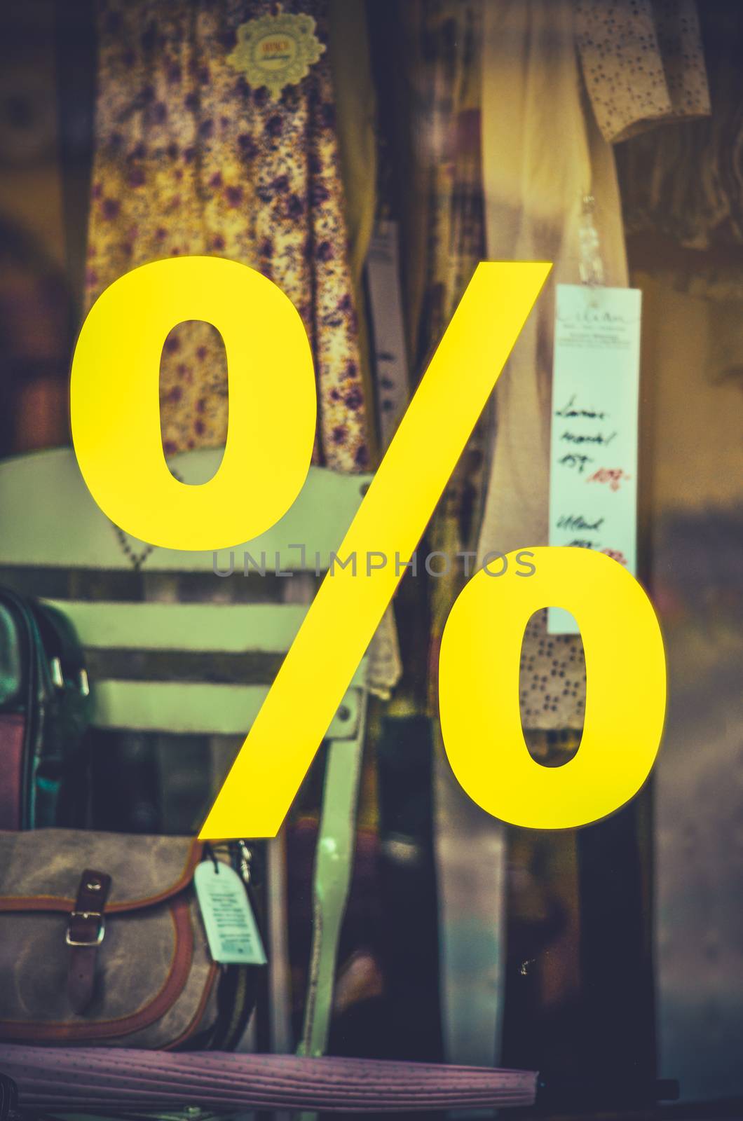Retro Filtered Photo Of A Sale SIgn In A Vintage Clothing Store