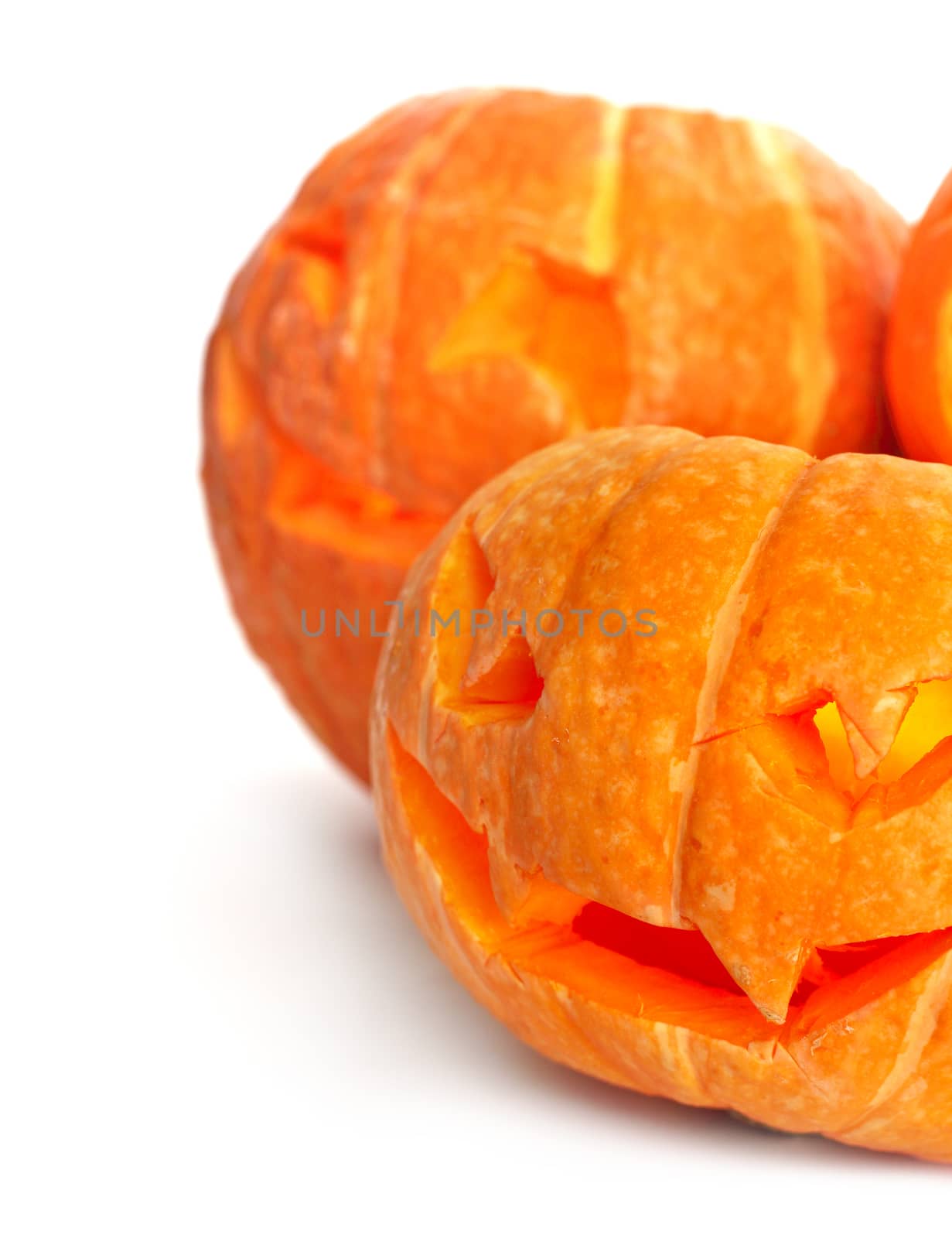 Glowing Halloween Pumpkins isolated on white background