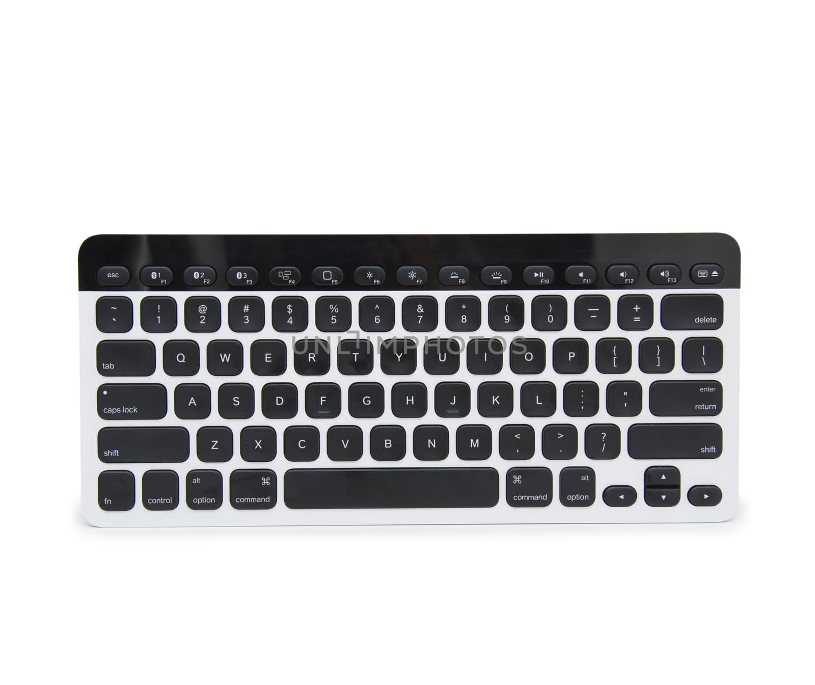 Modern aluminum computer keyboard isolated on white background by cocoo