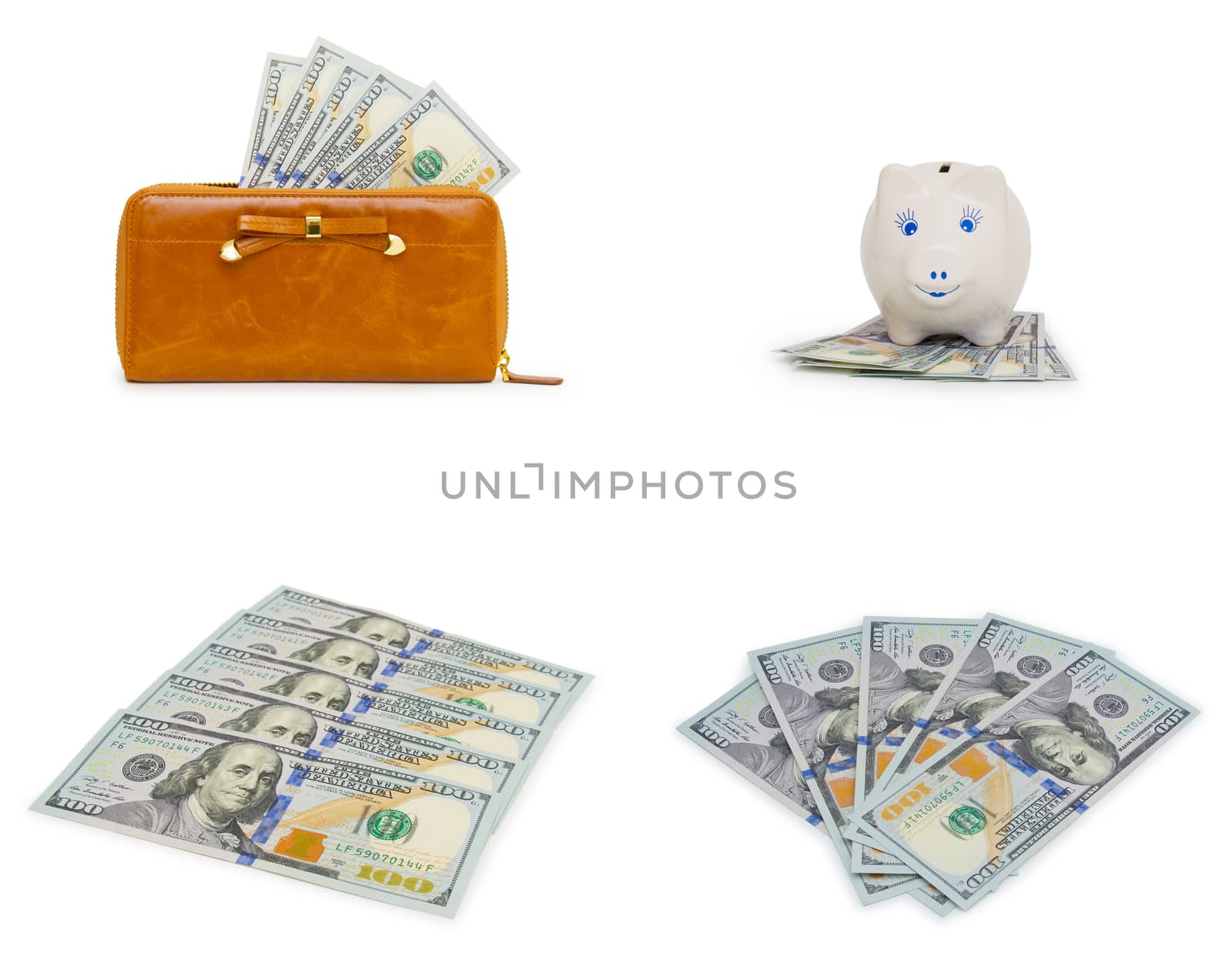 Set of dollars banknotes isolated by cocoo