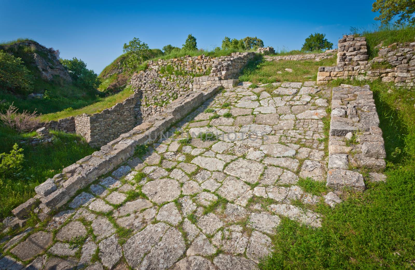 Roadway atop acropolis wall at Troy in Turkey