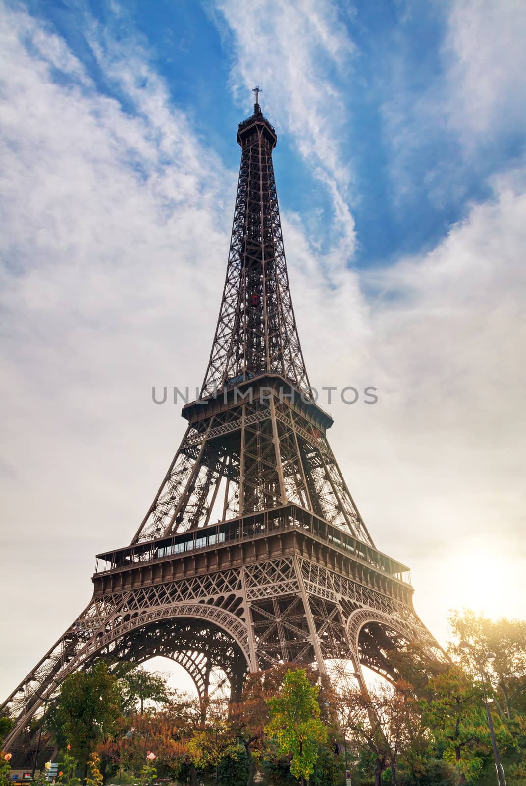 Eiffel tower in Paris, France in the morning