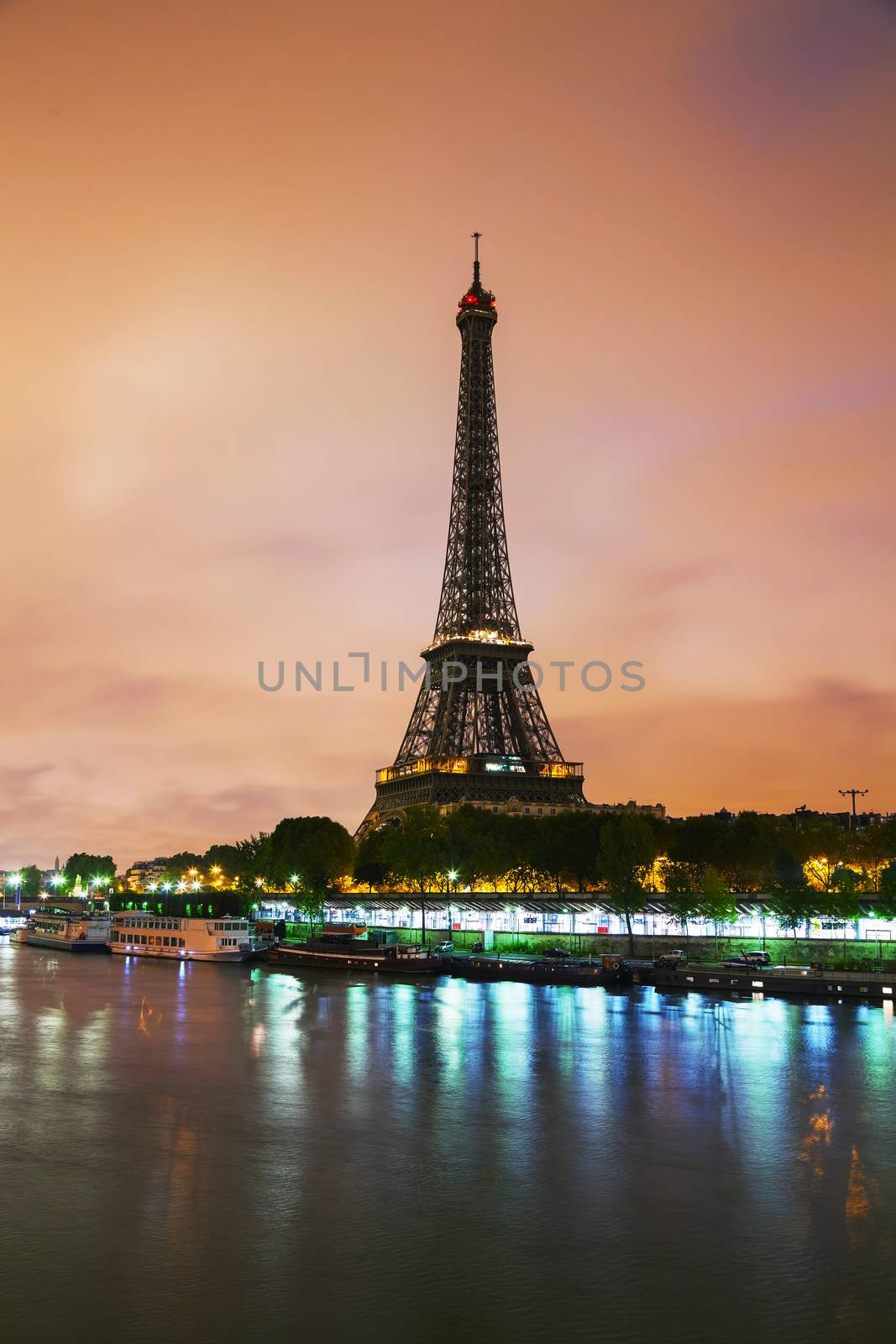 Paris cityscape with Eiffel tower early in the morning