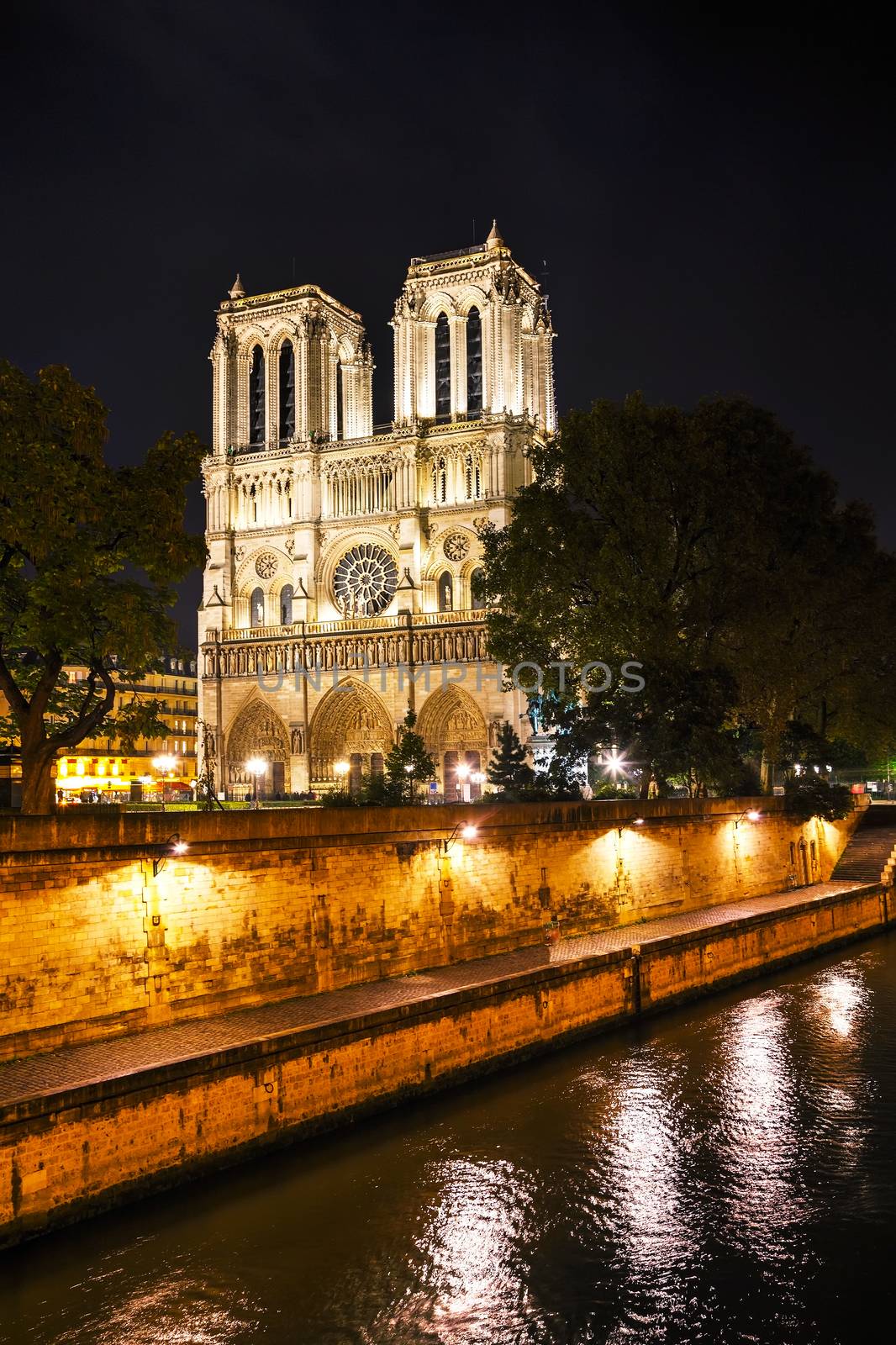 Notre Dame de Paris cathedral at night