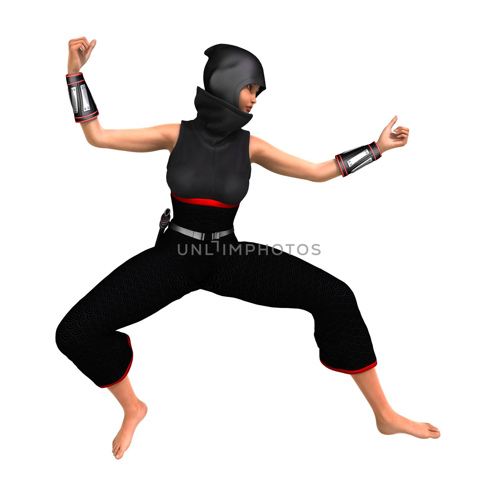 3D digital render of a ninja isolated on white background