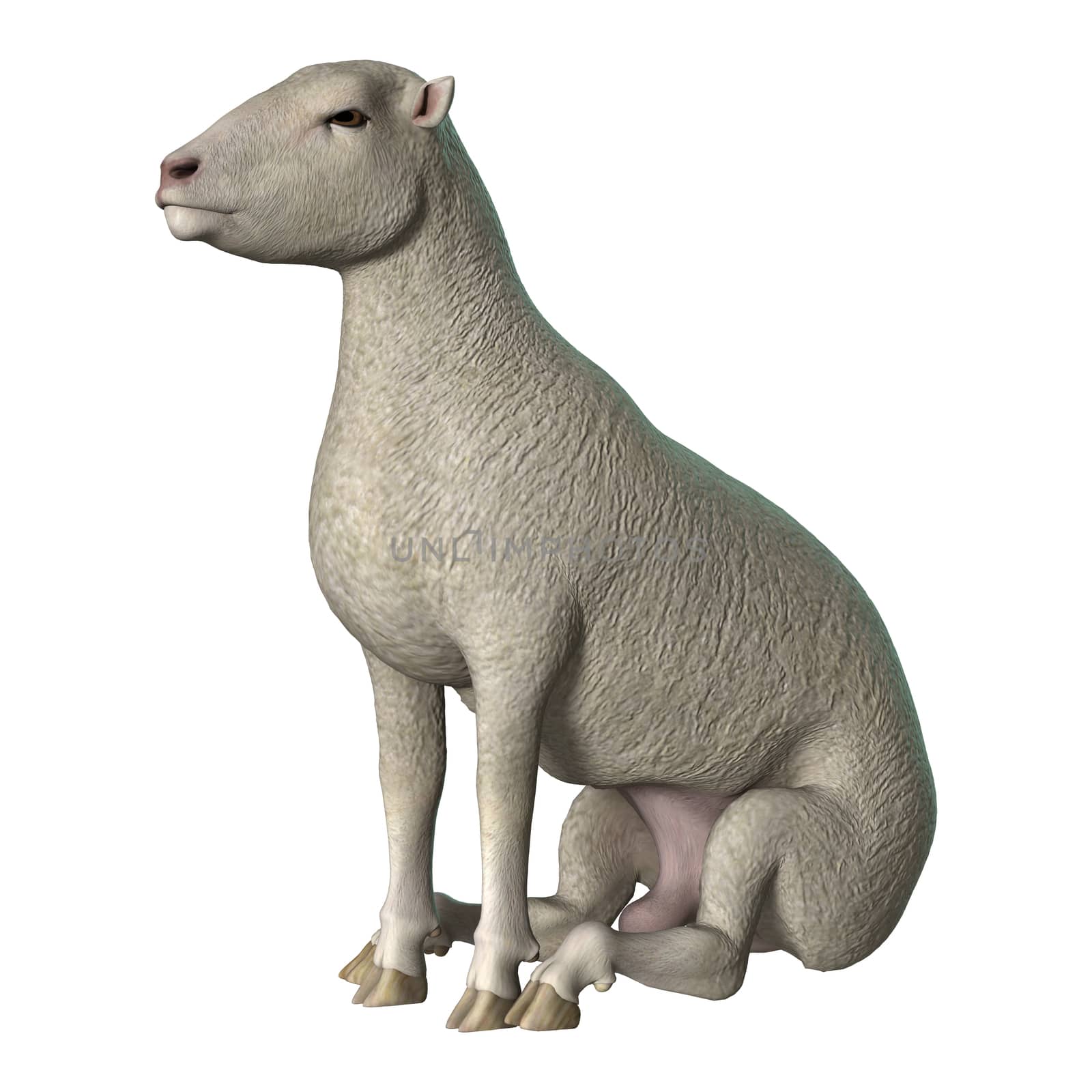 3D digital render of a sheep isolated on white background