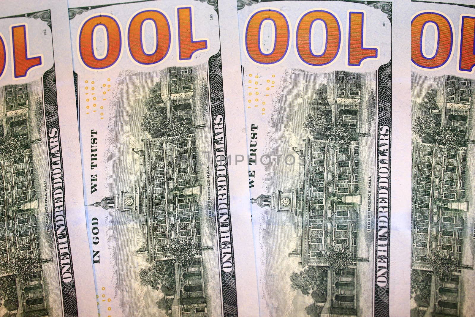 reverse side of new hundred dollar bank notes