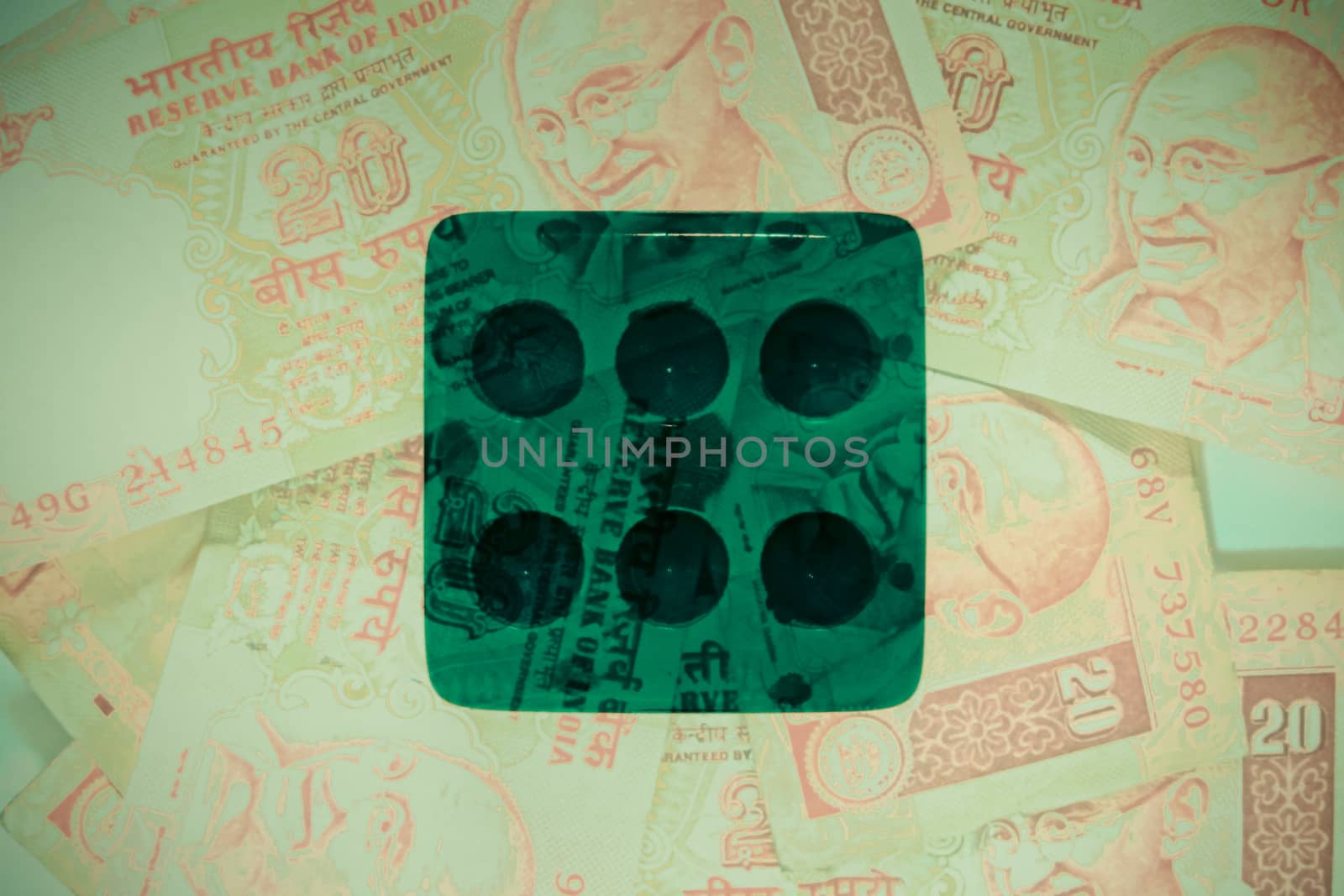 dice on money background, business concept