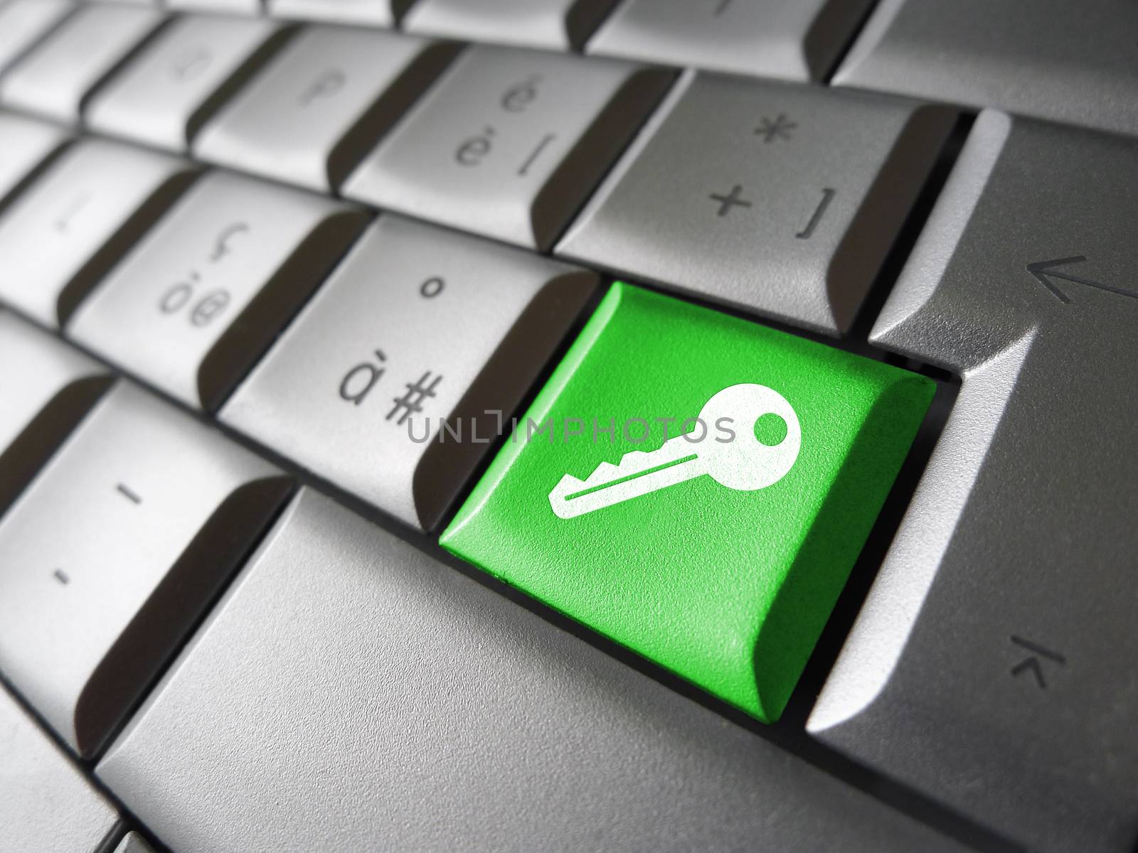 Access key Internet security concept with key icon and symbol on a green laptop computer key for website, blog and on line business.