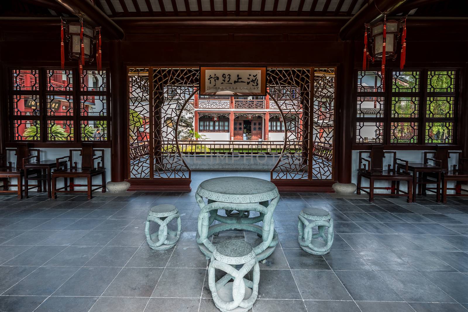 detail of Wen Miao confucian confucius temple in Shanghai China popular republic