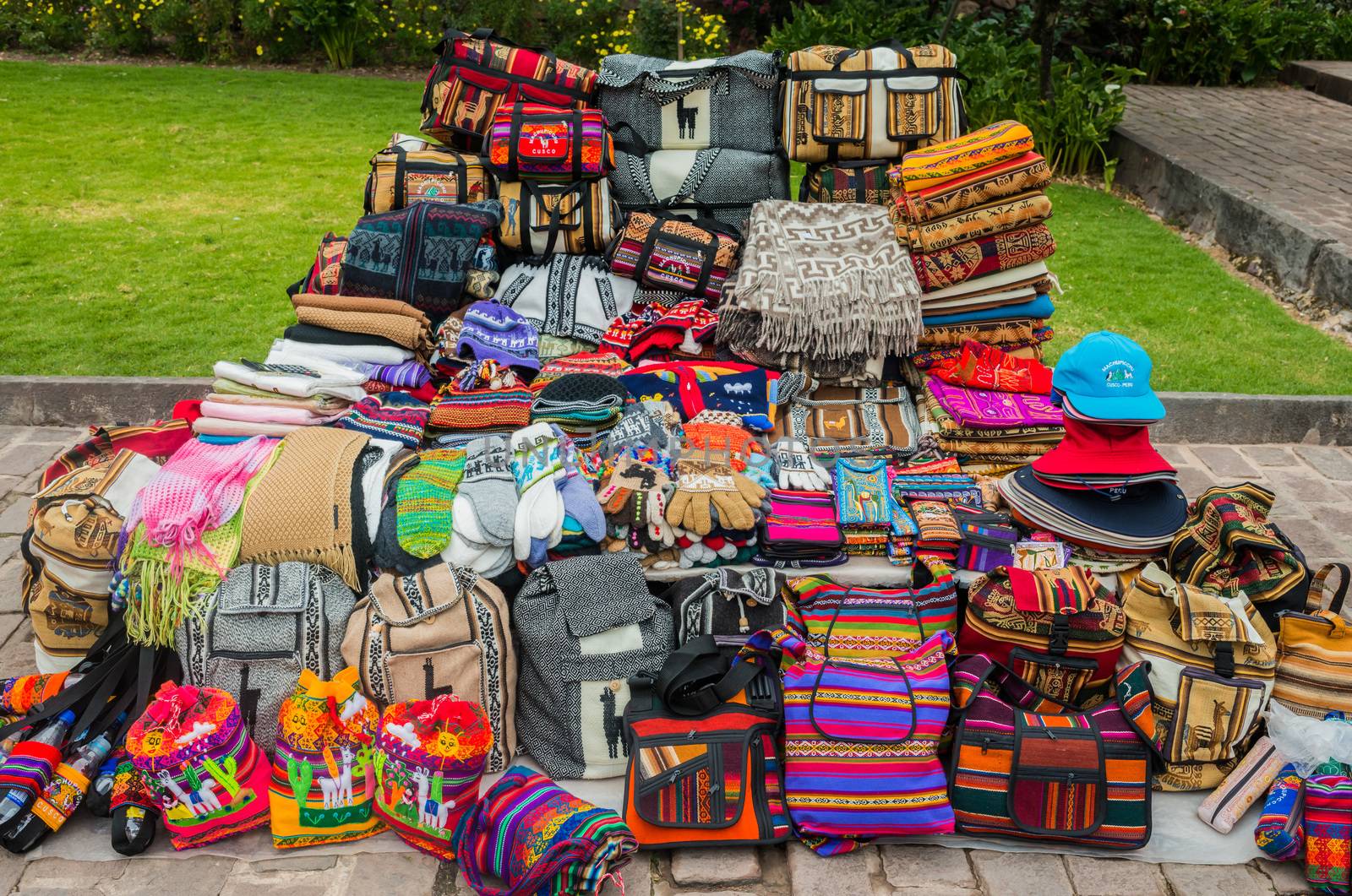 traditional handcraft souvenirs in the peruvian Andes at Cuzco Peru