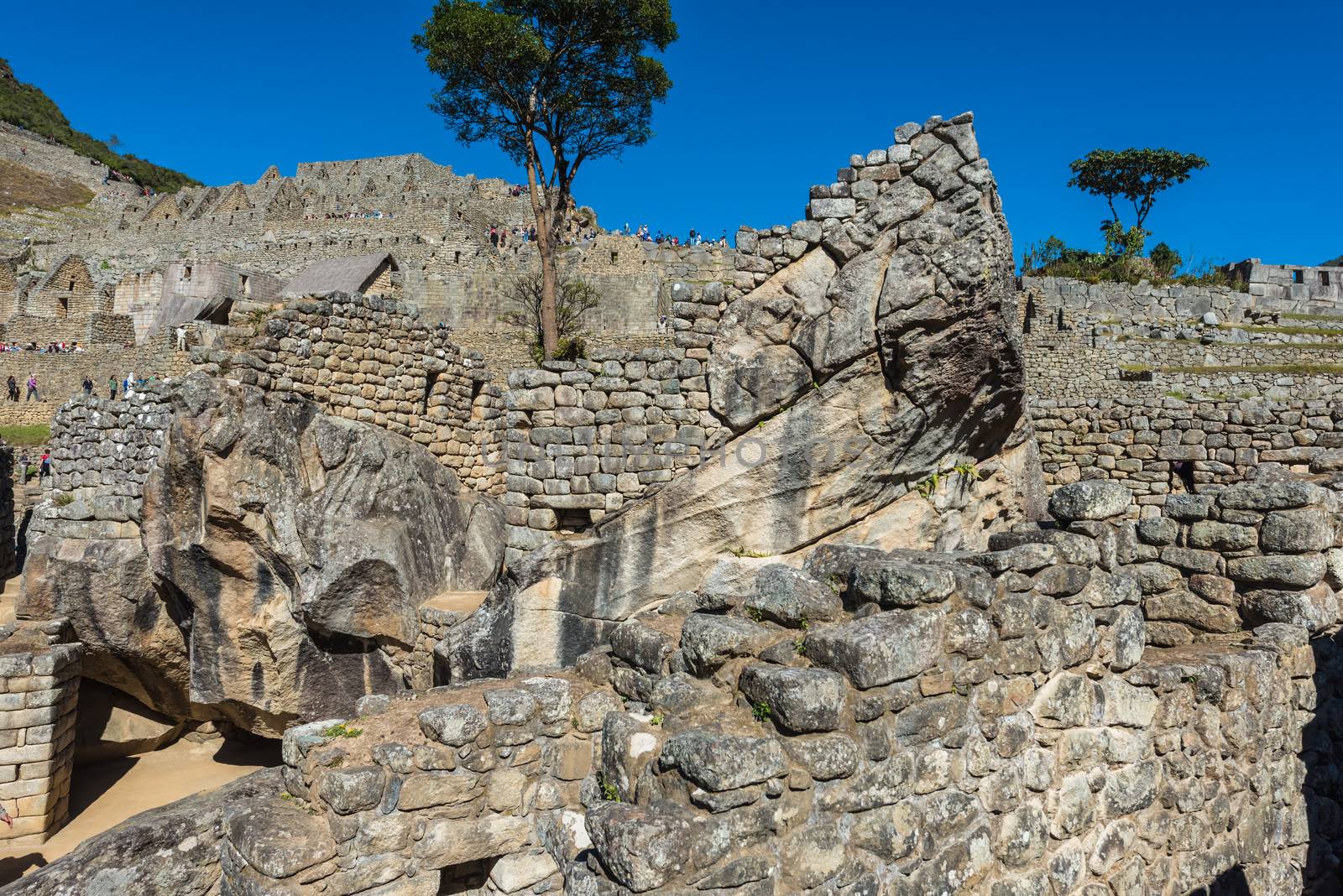 condor temple Machu Picchu, Incas ruins in the peruvian Andes at Cuzco Peru