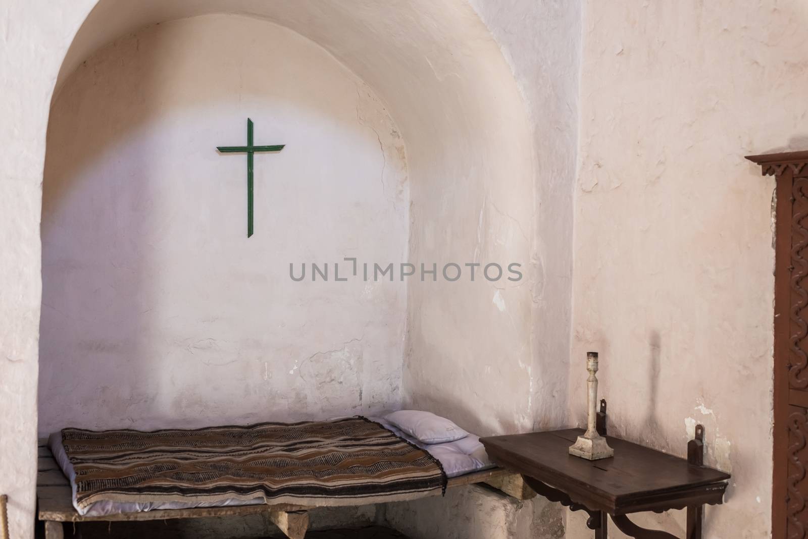 bedroom in Santa Catalina monastery in the peruvian Andes at Arequipa Peru