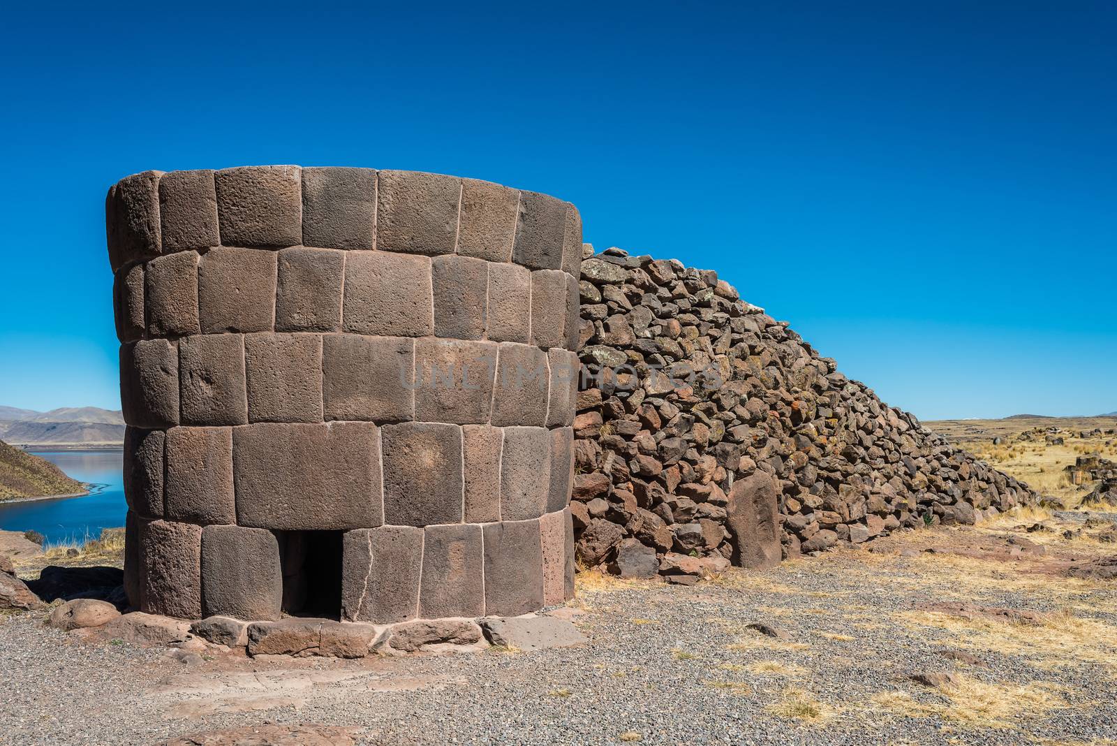 Silustani tombs in the peruvian Andes at Puno Peru