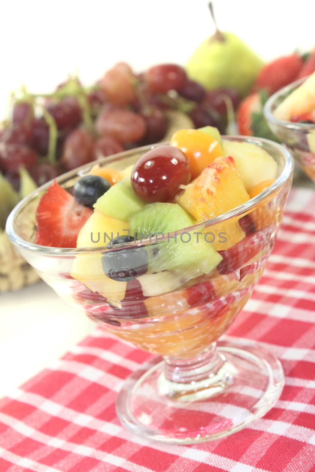 Fruit salad on a checkered napkin by discovery