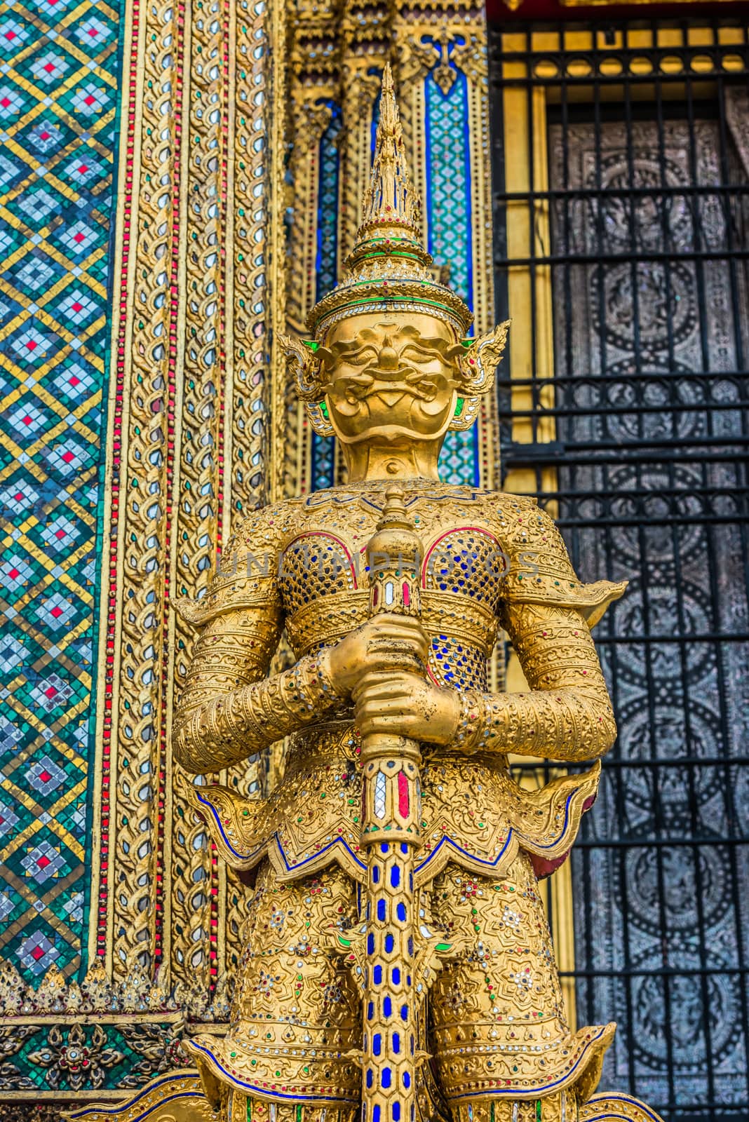 golden yaksha demon portrait Phra Mondop grand palace bangkok Th by PIXSTILL