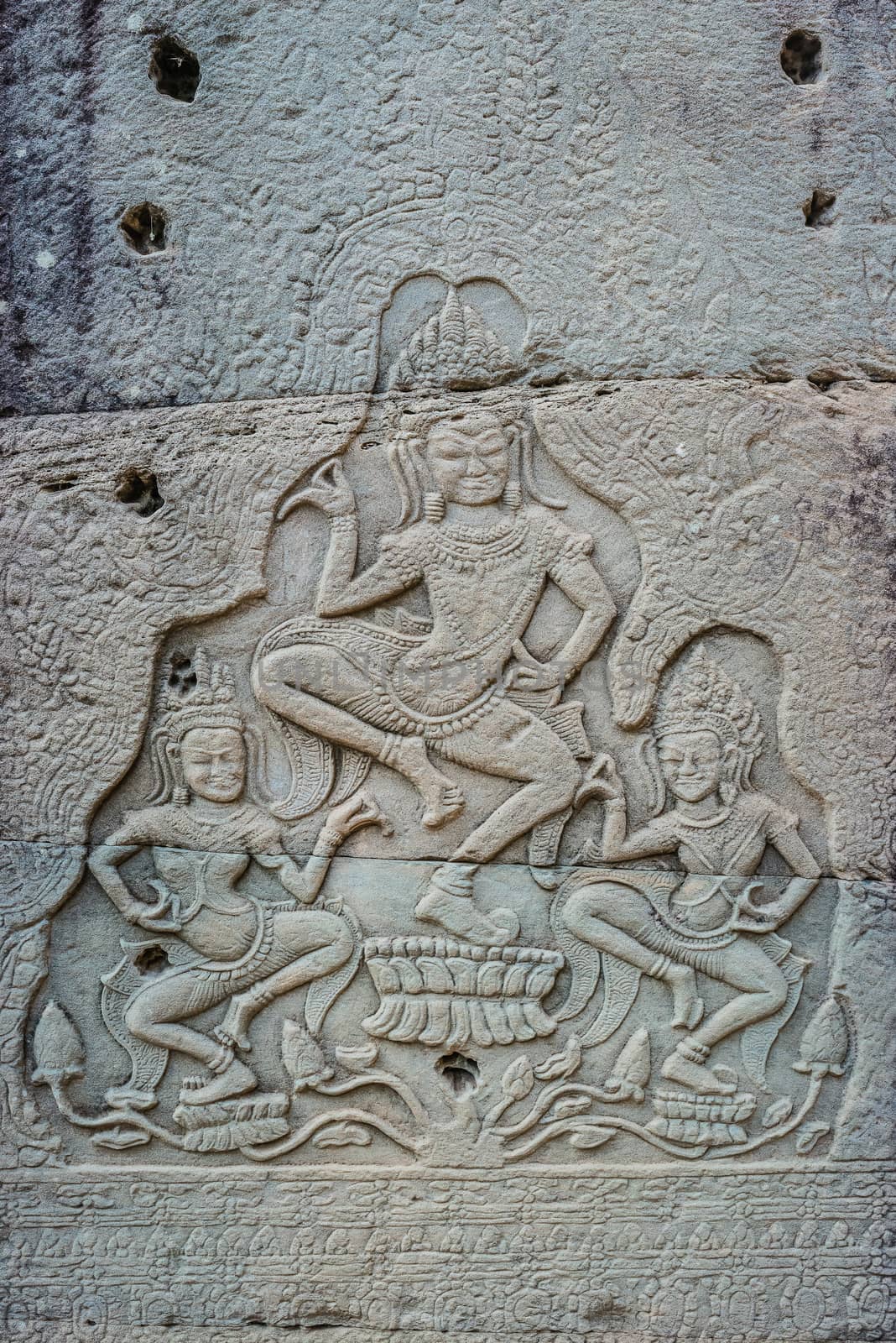 low relief carving prasat bayon temple Angkor Thom Cambodia by PIXSTILL