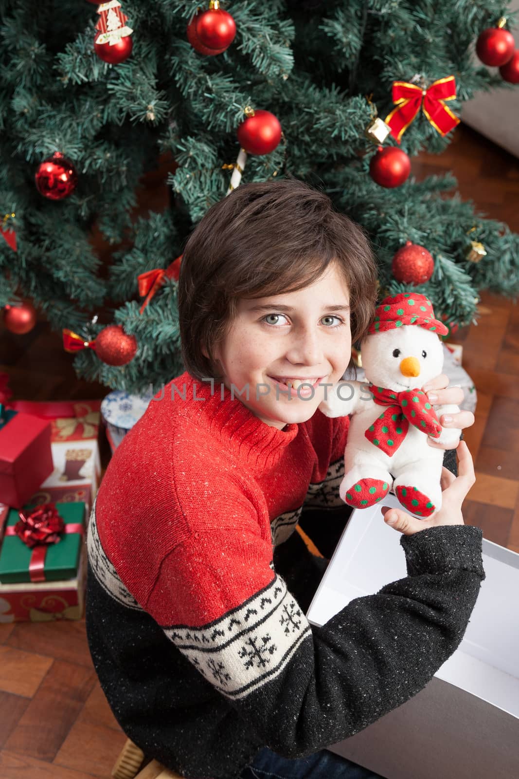 Boy smiling with his present for christmas by ifilms