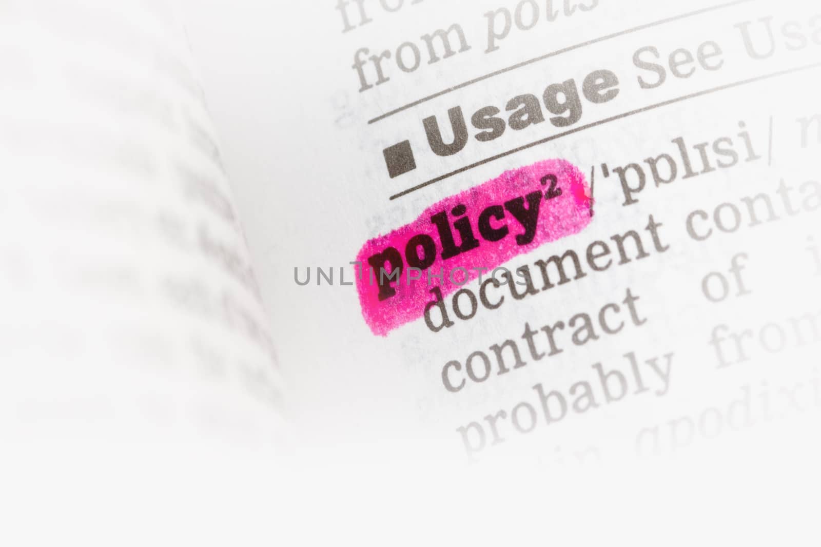 Policy  Dictionary Definition single word with soft focus