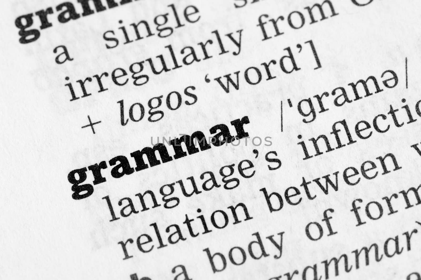 Grammar Dictionary Definition closeup black and white