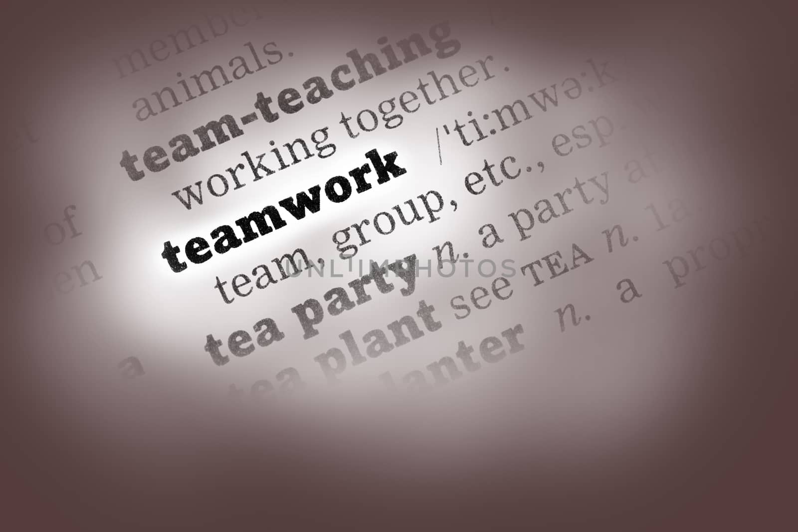 Teamwork Dictionary Definition closeup black and white