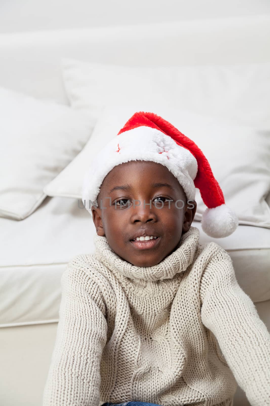 4-6, african, apartment, background, beautiful, black, boy, casual, cheerful, child, christmas, cute, festive, festivity, happy, hat, home, homey, house, household, indoors, joyful, kid, leisure, little, living, male, model, old, one, person, portrait, property, releases, room, sitting, smiling, sofa, time, vertical, white, xmas, years