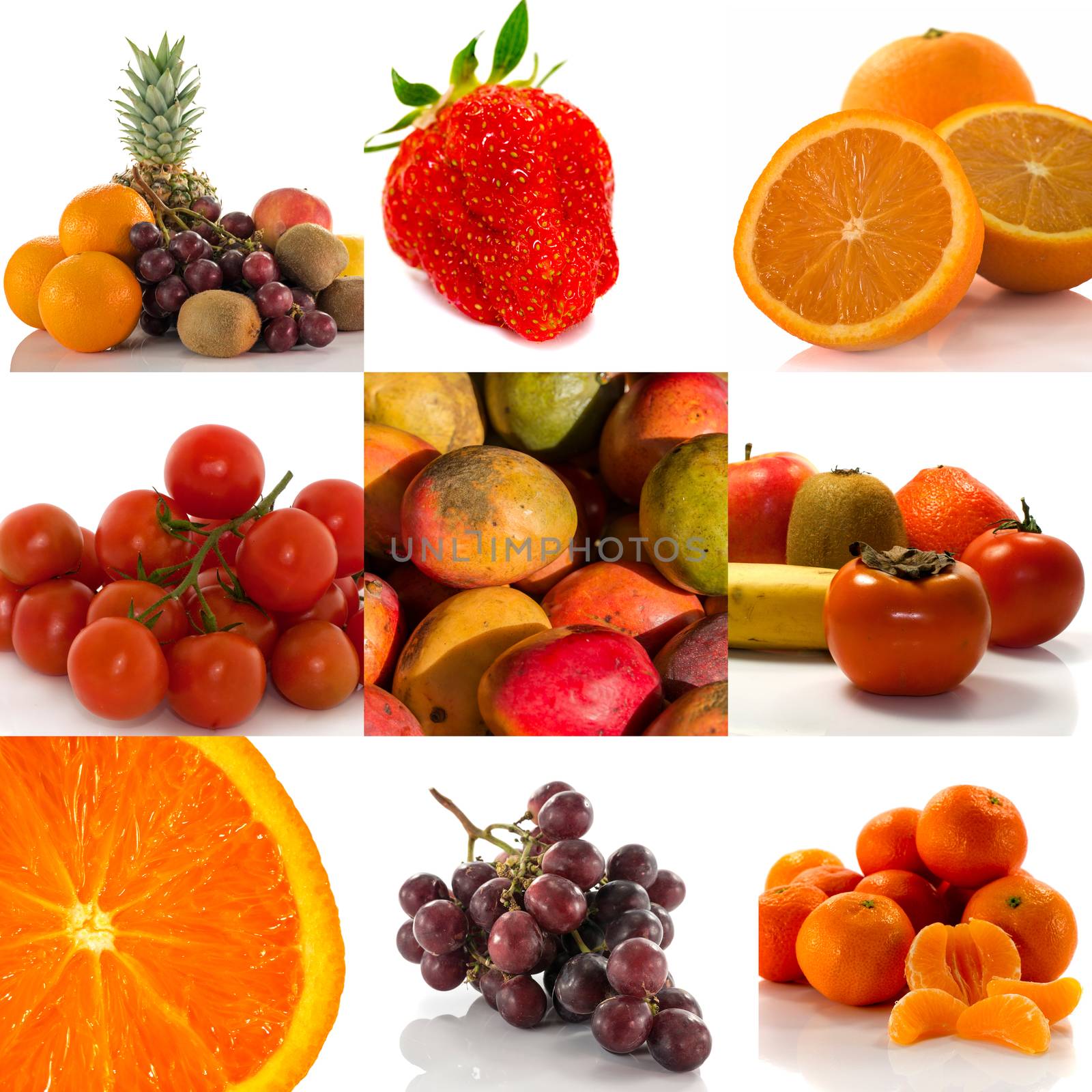 fresh healthy food like orange tomato and mango