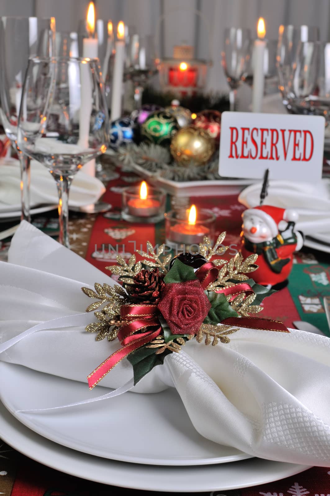 Decorative folded napkin on the Christmas table