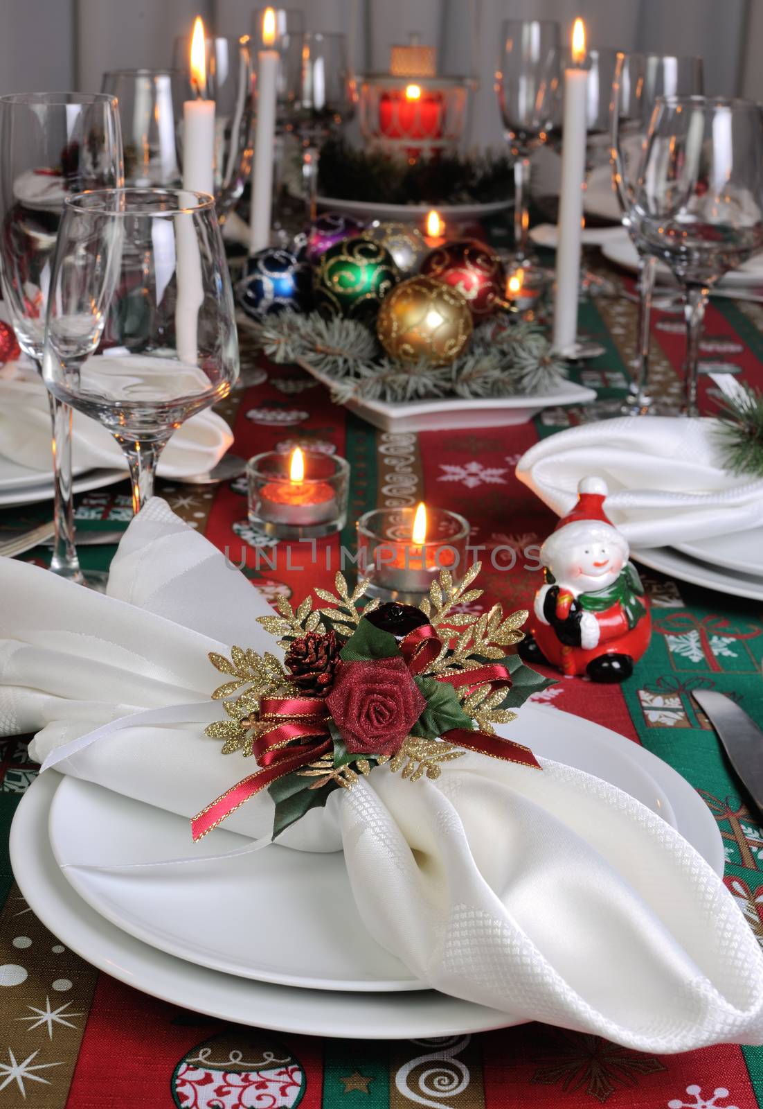 Decorative folded napkin on the Christmas table