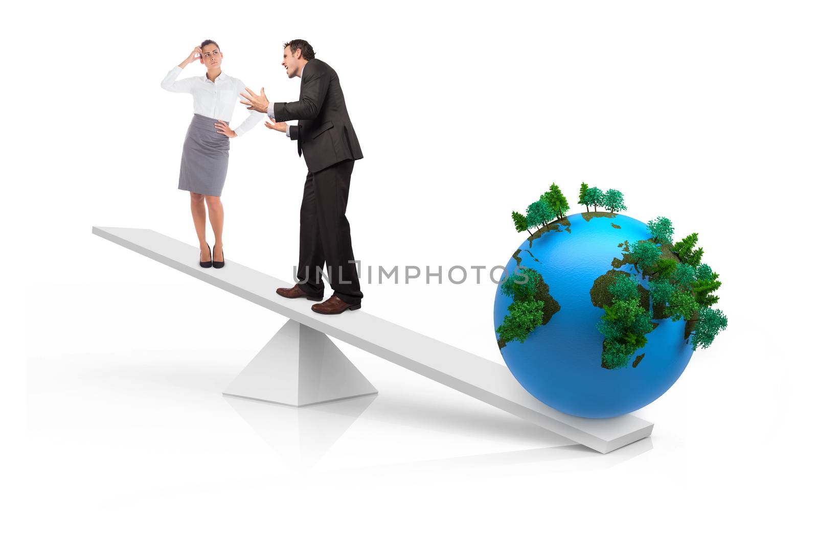 White scales measuring business people and earth by Wavebreakmedia