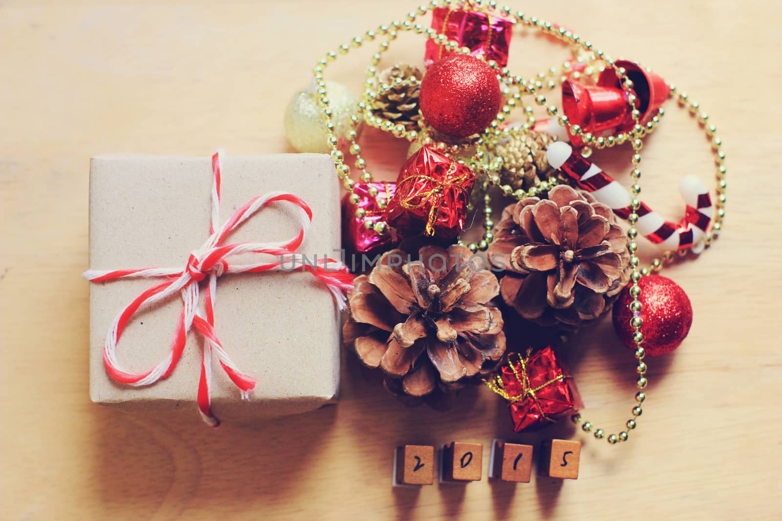 Gift box and christmas ornament with retro filter effect by nuchylee