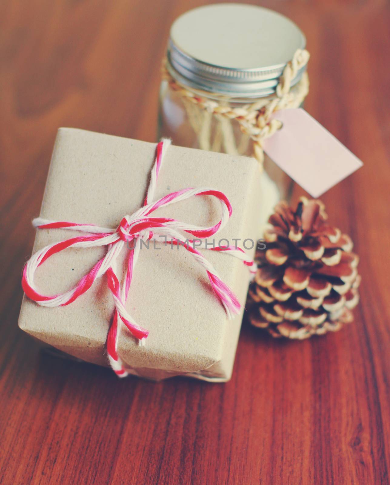 Handmade gift box and jar for present with retro filter effect by nuchylee