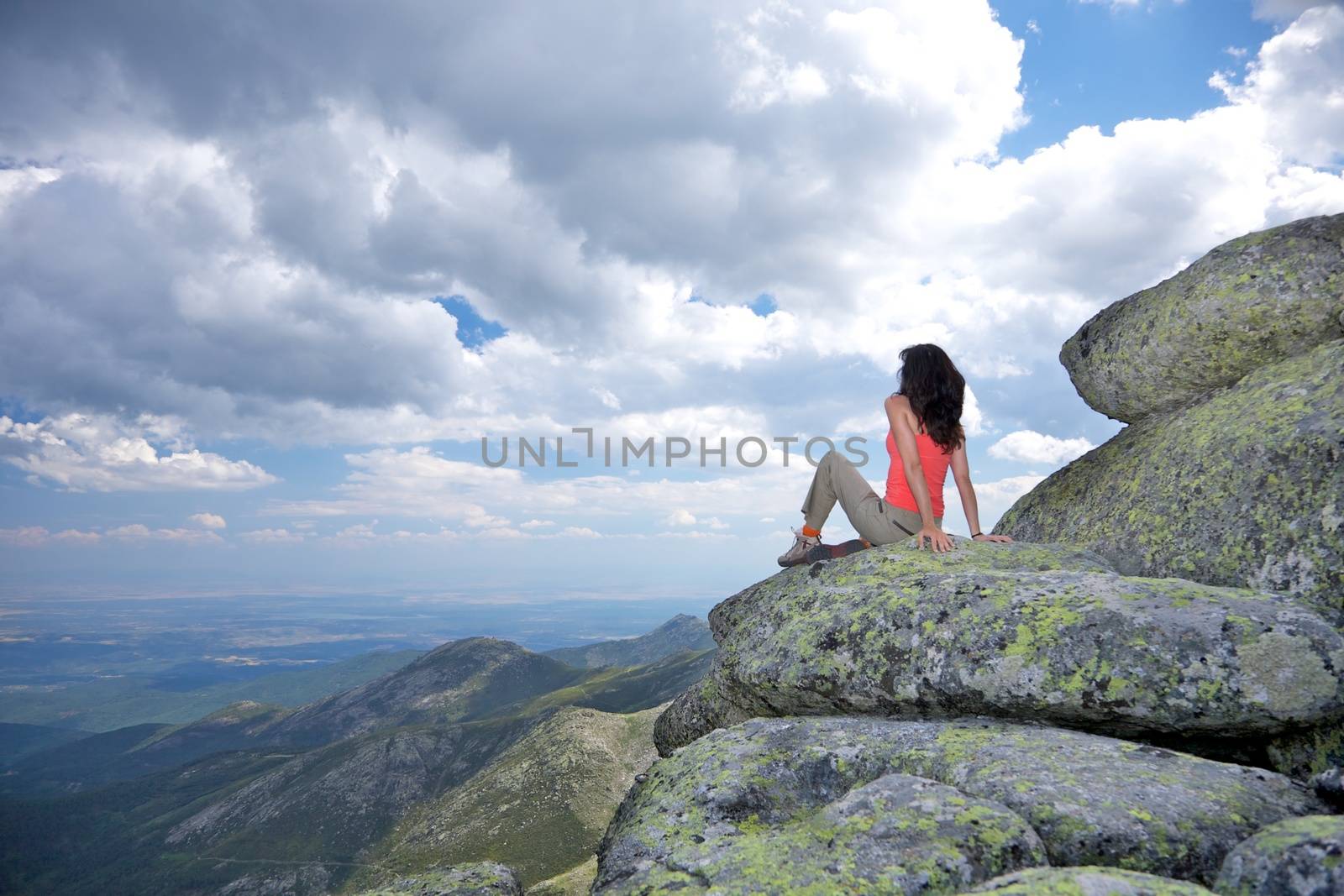 trekking woman at Gredos mountains in Avila Spain