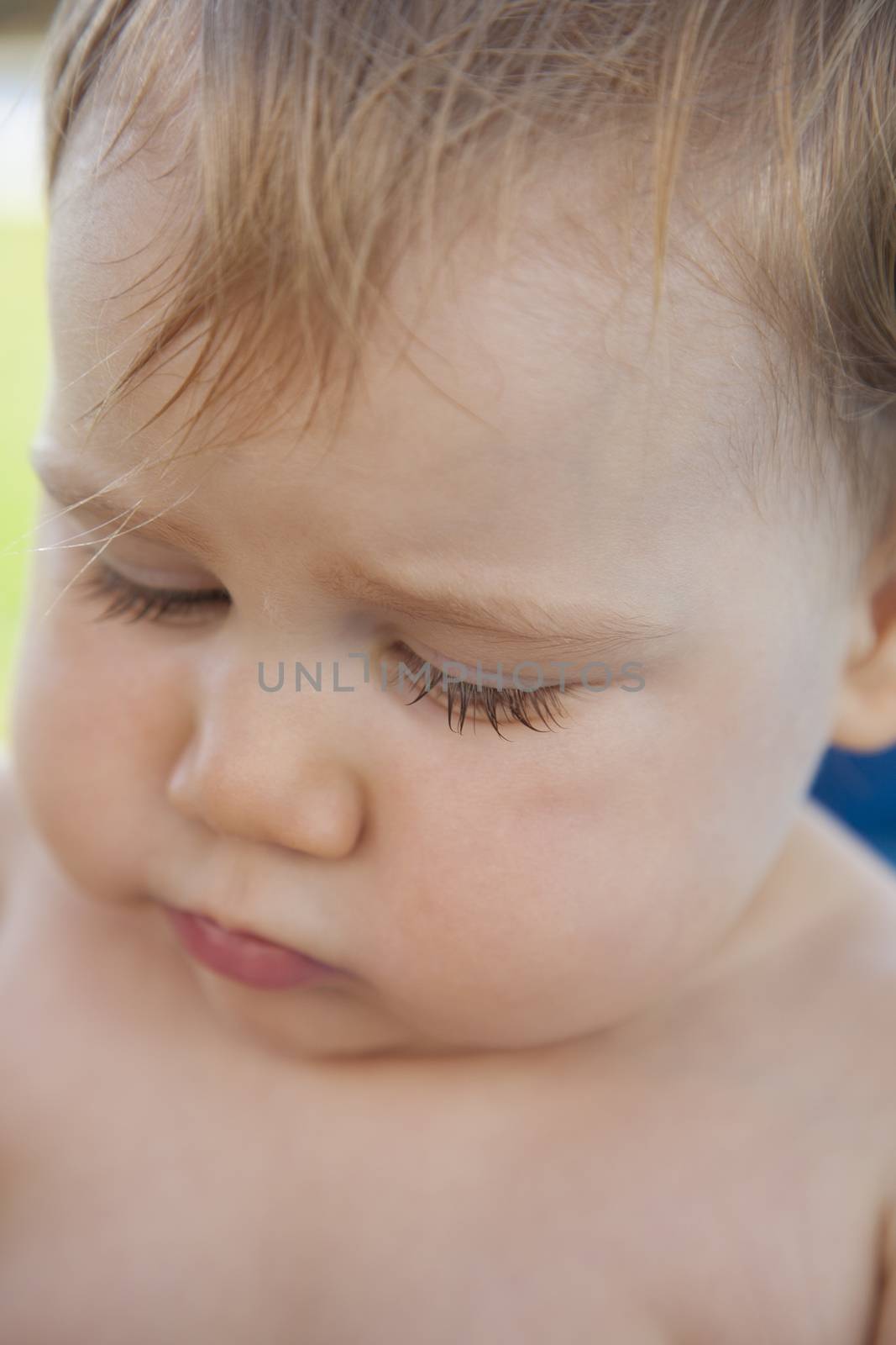 close-up shot wet eyelash of baby face