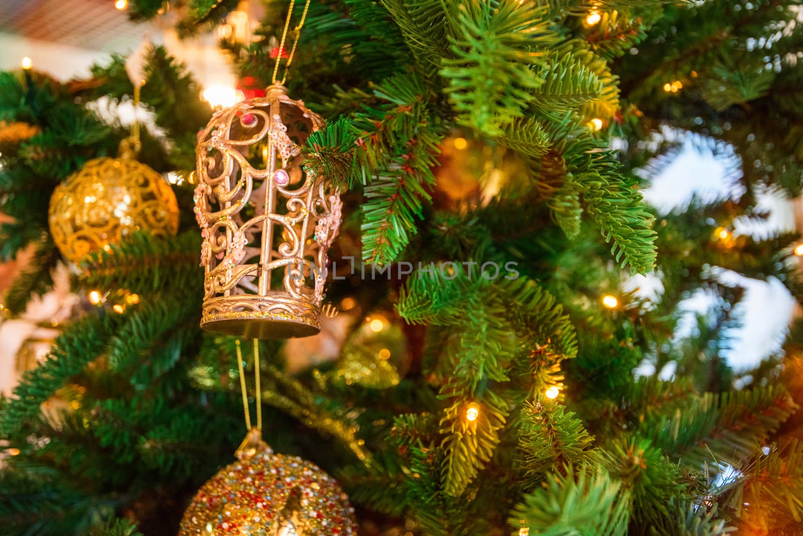 Christmas tree decoration closeup for New year background