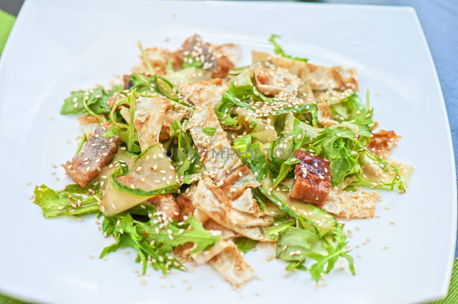 Salad with smoked eel. Japanese food