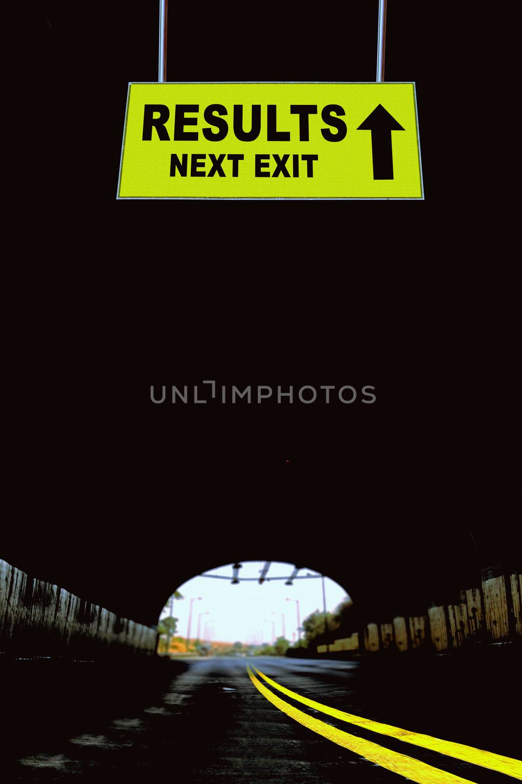 A Notice Board On A National Highway tunnel  Showing Results Next Exit Concept