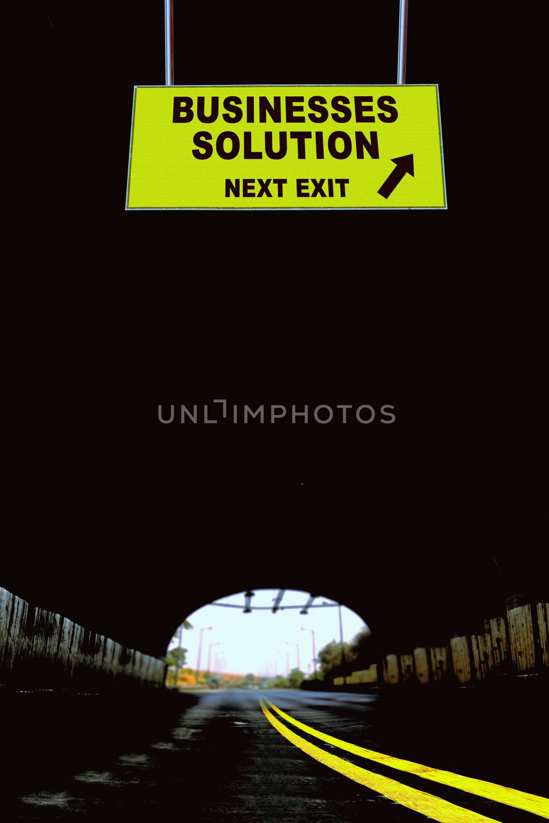 A Notice Board On A National Highway tunnel  Showing Solution Next Exit Concept