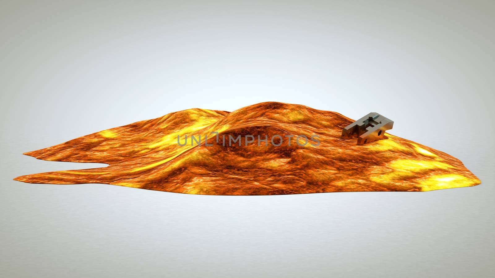 slowly cooled lava lies on white background