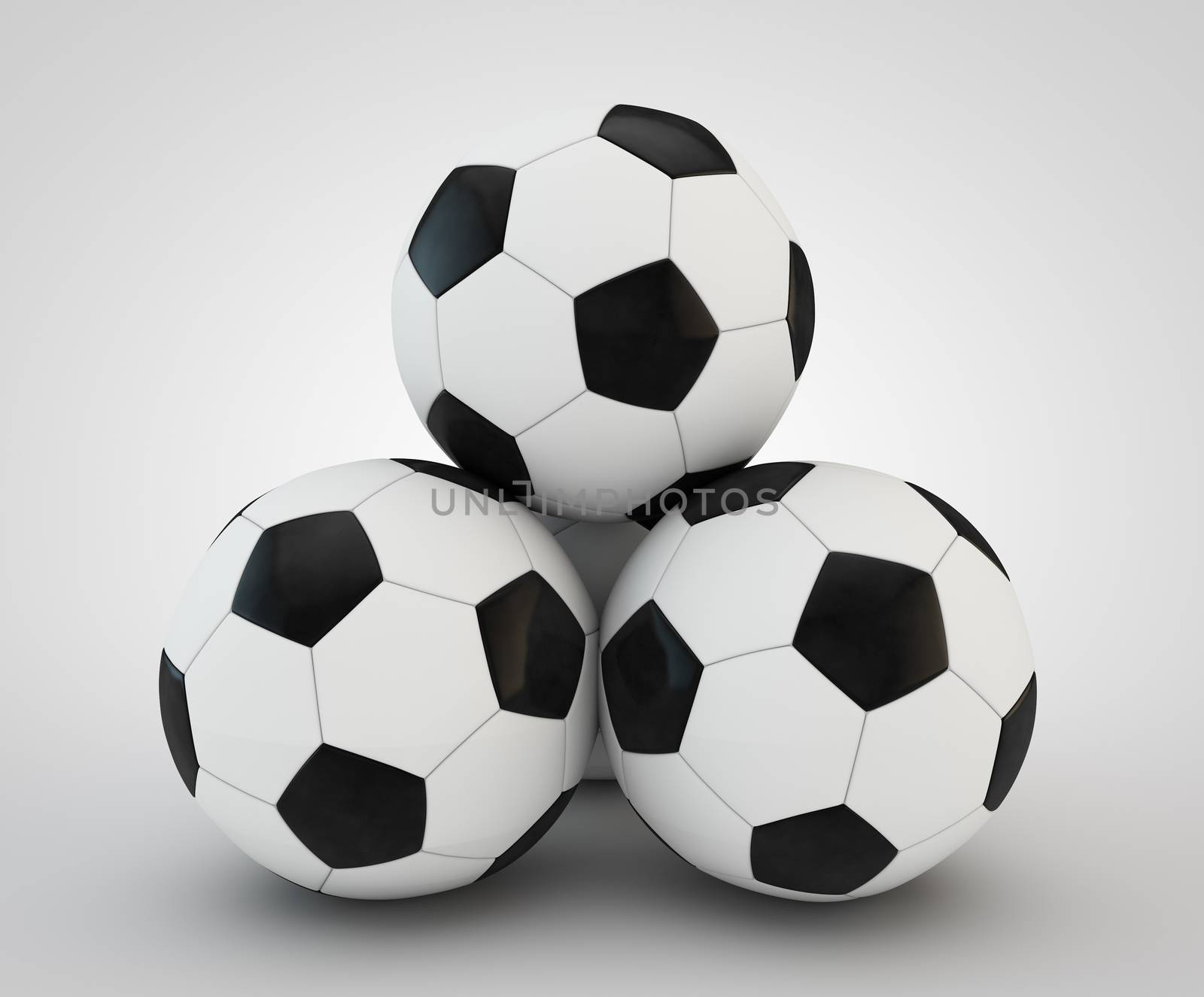 four soccer balls faced pyramid on white by xtate