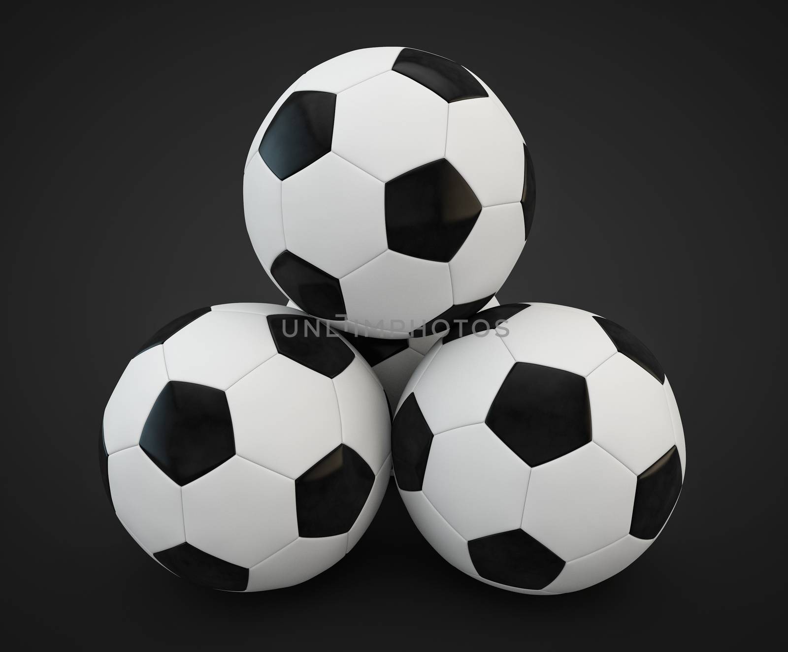 3d render of four soccer balls faced pyramid by xtate